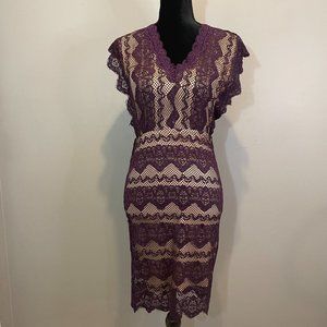 Stella Luce Womens Lined Sleeveless Knit Lace Midi Dress sz L NWOT